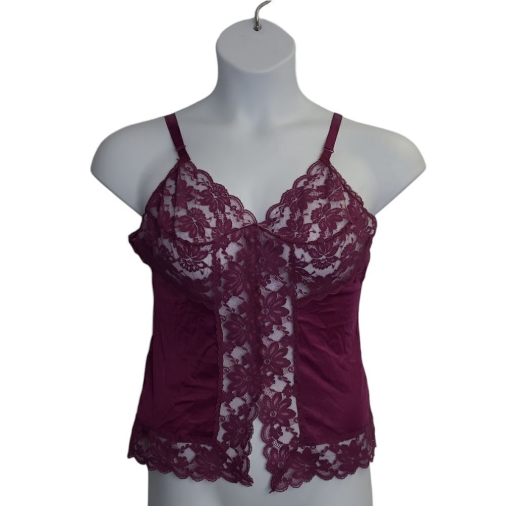 VINTAGE 80s purple lace lingerie camisole tank top M